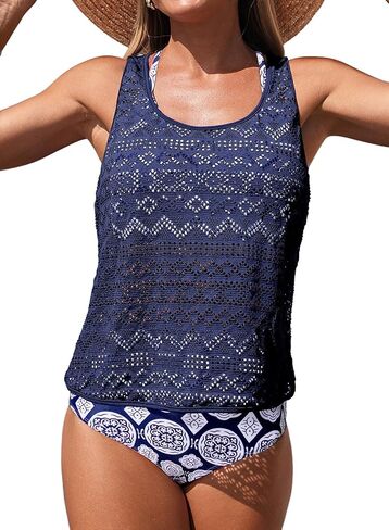 Aleumdr Womens Athletic 3 Piece Tankini Swimsuit with Shorts Tank Tops Bathing Suit with Bra Open Back Athletic Swimwear in Saudi Arabia