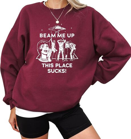 سويت شيرت Beam Me Up This Place Sucks، سترة تي شيرت برسوم جرافيكية مضحكة من نوع Alien UFO الساخرة in Saudi Arabia