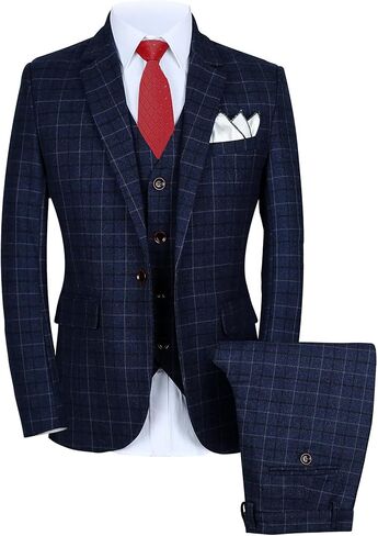 MOGU Mens 3-Piece Slim Fit Plaid Suit - Blazer, Vest, and Pants Set for Wedding, Party, and Business in Saudi Arabia