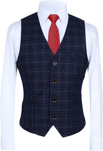 MOGU Mens 3-Piece Slim Fit Plaid Suit - Blazer, Vest, and Pants Set for Wedding, Party, and Business in Saudi Arabia