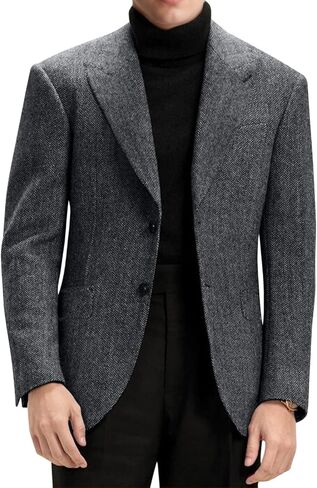 Mens Blazer Retro Herringbone Tweed Suit Jacket Men Wool Blend 2 Button Peak Lapel Men Sport Coats for Wedding Prom in Saudi Arabia