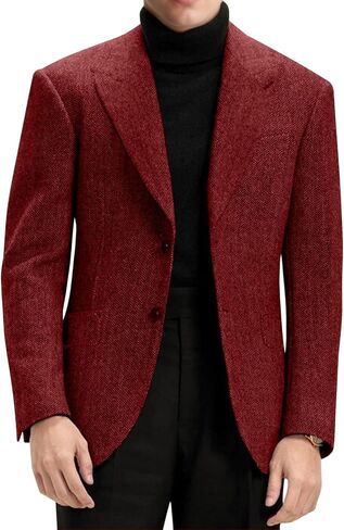 Mens Blazer Retro Herringbone Tweed Suit Jacket Men Wool Blend 2 Button Peak Lapel Men Sport Coats for Wedding Prom in Saudi Arabia