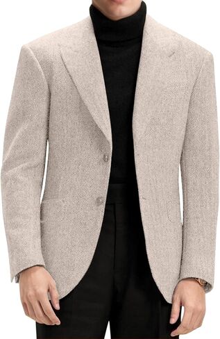 Mens Blazer Retro Herringbone Tweed Suit Jacket Men Wool Blend 2 Button Peak Lapel Men Sport Coats for Wedding Prom in Saudi Arabia