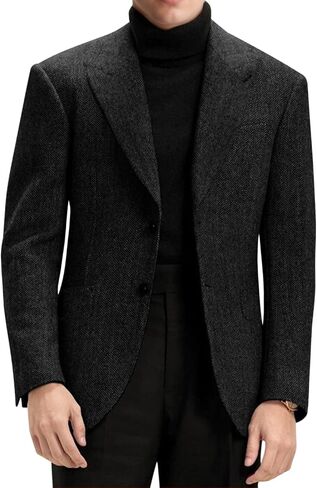Mens Blazer Retro Herringbone Tweed Suit Jacket Men Wool Blend 2 Button Peak Lapel Men Sport Coats for Wedding Prom in Saudi Arabia