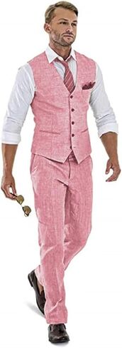 High-End Suits Linen Suits for Men Beach Summer Wedding Groomsmen 2 Piece Silm Fit Casual Light Suit Men's Tuxedos Vest Pant in Saudi Arabia