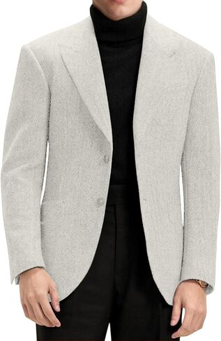 Mens Blazer Retro Herringbone Tweed Suit Jacket Men Wool Blend 2 Button Peak Lapel Men Sport Coats for Wedding Prom in Saudi Arabia