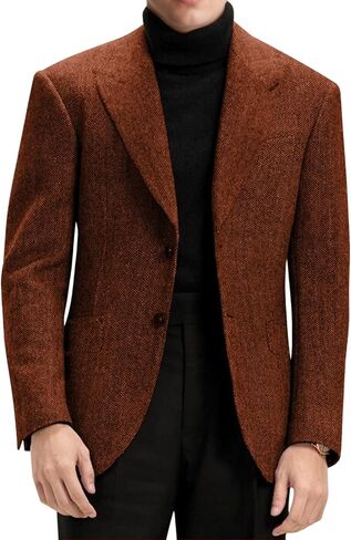 Mens Blazer Retro Herringbone Tweed Suit Jacket Men Wool Blend 2 Button Peak Lapel Men Sport Coats for Wedding Prom in Saudi Arabia