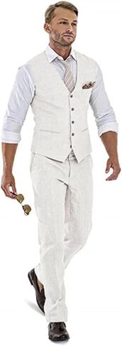 High-End Suits Linen Suits for Men Beach Summer Wedding Groomsmen 2 Piece Silm Fit Casual Light Suit Men's Tuxedos Vest Pant in Saudi Arabia