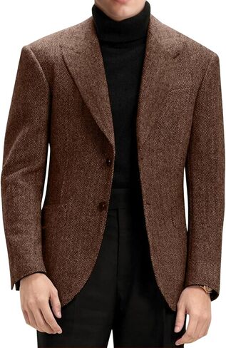 Mens Blazer Retro Herringbone Tweed Suit Jacket Men Wool Blend 2 Button Peak Lapel Men Sport Coats for Wedding Prom in Saudi Arabia