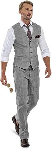 High-End Suits Linen Suits for Men Beach Summer Wedding Groomsmen 2 Piece Silm Fit Casual Light Suit Men's Tuxedos Vest Pant in Saudi Arabia