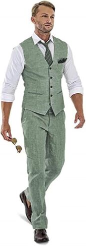 High-End Suits Linen Suits for Men Beach Summer Wedding Groomsmen 2 Piece Silm Fit Casual Light Suit Men's Tuxedos Vest Pant in Saudi Arabia