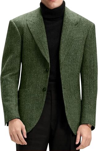 Mens Blazer Retro Herringbone Tweed Suit Jacket Men Wool Blend 2 Button Peak Lapel Men Sport Coats for Wedding Prom in Saudi Arabia