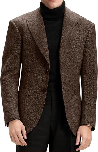 Mens Blazer Retro Herringbone Tweed Suit Jacket Men Wool Blend 2 Button Peak Lapel Men Sport Coats for Wedding Prom in Saudi Arabia