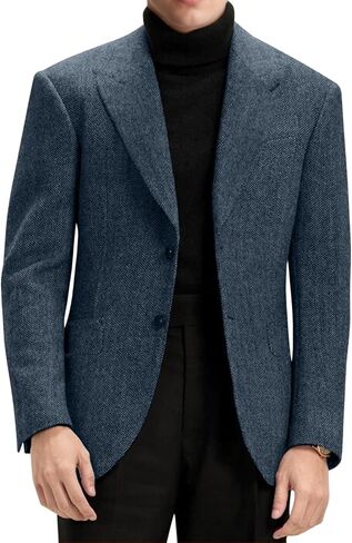 Mens Blazer Retro Herringbone Tweed Suit Jacket Men Wool Blend 2 Button Peak Lapel Men Sport Coats for Wedding Prom in Saudi Arabia