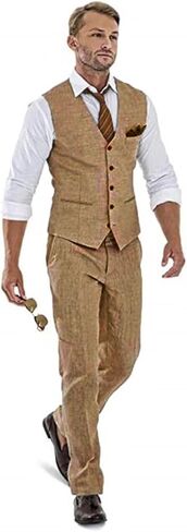 High-End Suits Linen Suits for Men Beach Summer Wedding Groomsmen 2 Piece Silm Fit Casual Light Suit Men's Tuxedos Vest Pant in Saudi Arabia
