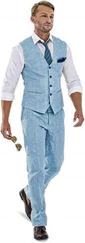 High-End Suits Linen Suits for Men Beach Summer Wedding Groomsmen 2 Piece Silm Fit Casual Light Suit Men's Tuxedos Vest Pant in Saudi Arabia