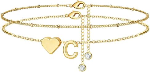 M MOOHAM Gold Initial Ankle Bracelets for Women - Layered Heart Letter A-Z Initial Dainty Gold Anklets for Women Waterproof, Womens Anklets Jewelry Birthday Gifts Jewelry in Saudi Arabia