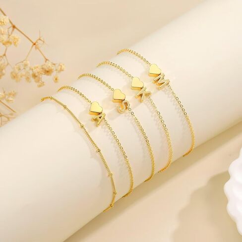 M MOOHAM Gold Initial Ankle Bracelets for Women - Layered Heart Letter A-Z Initial Dainty Gold Anklets for Women Waterproof, Womens Anklets Jewelry Birthday Gifts Jewelry in Saudi Arabia
