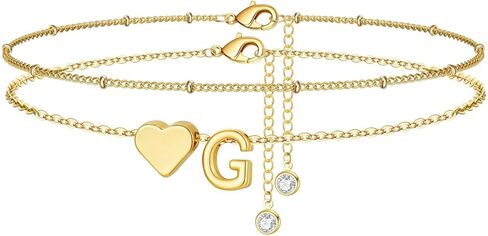 M MOOHAM Gold Initial Ankle Bracelets for Women - Layered Heart Letter A-Z Initial Dainty Gold Anklets for Women Waterproof, Womens Anklets Jewelry Birthday Gifts Jewelry in Saudi Arabia