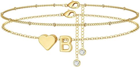 M MOOHAM Gold Initial Ankle Bracelets for Women - Layered Heart Letter A-Z Initial Dainty Gold Anklets for Women Waterproof, Womens Anklets Jewelry Birthday Gifts Jewelry in Saudi Arabia