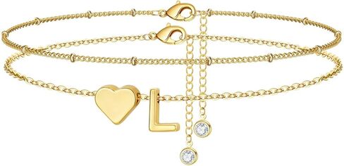 M MOOHAM Gold Initial Ankle Bracelets for Women - Layered Heart Letter A-Z Initial Dainty Gold Anklets for Women Waterproof, Womens Anklets Jewelry Birthday Gifts Jewelry in Saudi Arabia