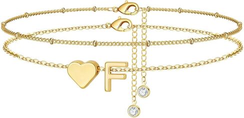 M MOOHAM Gold Initial Ankle Bracelets for Women - Layered Heart Letter A-Z Initial Dainty Gold Anklets for Women Waterproof, Womens Anklets Jewelry Birthday Gifts Jewelry in Saudi Arabia