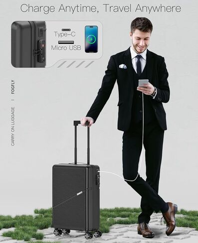 Carry On Luggage Airline Approved 20 Inch Hardside Suitcase with Spinner Wheels, Lightweight PC Rolling Luggage with TSA Lock & USB Charging Port for Travel in Saudi Arabia
