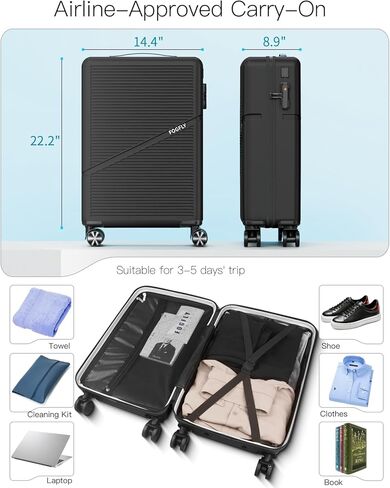 Carry On Luggage Airline Approved 20 Inch Hardside Suitcase with Spinner Wheels, Lightweight PC Rolling Luggage with TSA Lock & USB Charging Port for Travel in Saudi Arabia
