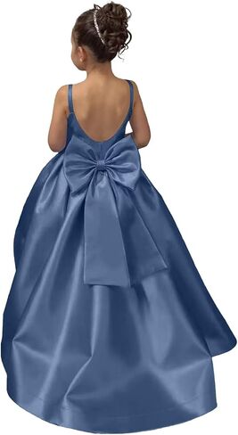 Satin Flower Girl Dress Pageant Dresses for Girls Princess Wedding Formal Prom Ball Gown Dress with Bow-Knot in Saudi Arabia