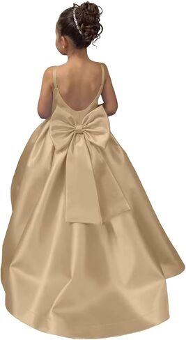 Satin Flower Girl Dress Pageant Dresses for Girls Princess Wedding Formal Prom Ball Gown Dress with Bow-Knot in Saudi Arabia