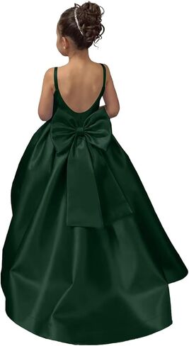Satin Flower Girl Dress Pageant Dresses for Girls Princess Wedding Formal Prom Ball Gown Dress with Bow-Knot in Saudi Arabia