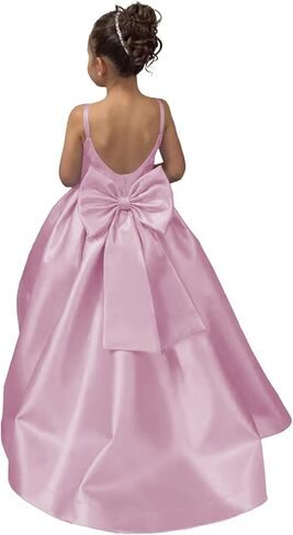 Satin Flower Girl Dress Pageant Dresses for Girls Princess Wedding Formal Prom Ball Gown Dress with Bow-Knot in Saudi Arabia