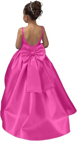 Satin Flower Girl Dress Pageant Dresses for Girls Princess Wedding Formal Prom Ball Gown Dress with Bow-Knot in Saudi Arabia