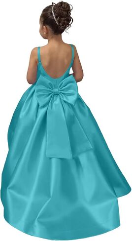Satin Flower Girl Dress Pageant Dresses for Girls Princess Wedding Formal Prom Ball Gown Dress with Bow-Knot in Saudi Arabia