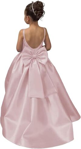 Satin Flower Girl Dress Pageant Dresses for Girls Princess Wedding Formal Prom Ball Gown Dress with Bow-Knot in Saudi Arabia