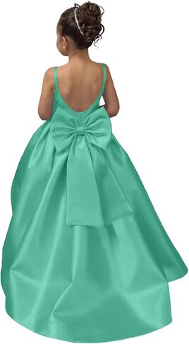 Satin Flower Girl Dress Pageant Dresses for Girls Princess Wedding Formal Prom Ball Gown Dress with Bow-Knot in Saudi Arabia