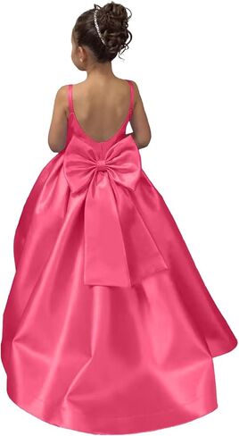 Satin Flower Girl Dress Pageant Dresses for Girls Princess Wedding Formal Prom Ball Gown Dress with Bow-Knot in Saudi Arabia