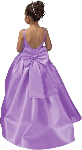 Satin Flower Girl Dress Pageant Dresses for Girls Princess Wedding Formal Prom Ball Gown Dress with Bow-Knot in Saudi Arabia
