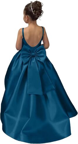 Satin Flower Girl Dress Pageant Dresses for Girls Princess Wedding Formal Prom Ball Gown Dress with Bow-Knot in Saudi Arabia
