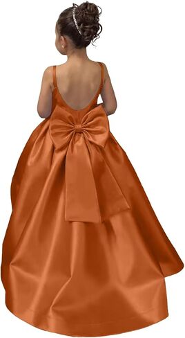 Satin Flower Girl Dress Pageant Dresses for Girls Princess Wedding Formal Prom Ball Gown Dress with Bow-Knot in Saudi Arabia
