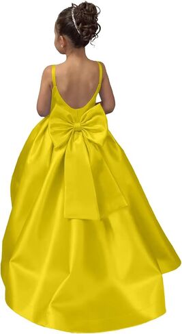 Satin Flower Girl Dress Pageant Dresses for Girls Princess Wedding Formal Prom Ball Gown Dress with Bow-Knot in Saudi Arabia