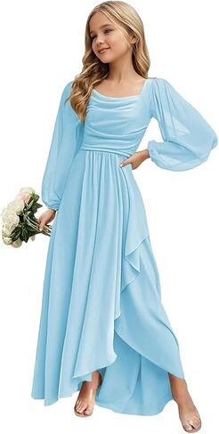 Junior Bridesmaid Dresses Long Sleeve Ruffle Flower Girl Dresses for Wedding Guest Party Gowns in Saudi Arabia