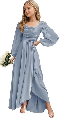 Junior Bridesmaid Dresses Long Sleeve Ruffle Flower Girl Dresses for Wedding Guest Party Gowns in Saudi Arabia