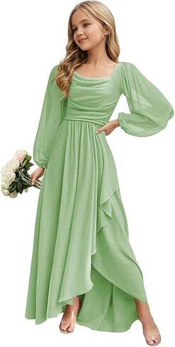 Junior Bridesmaid Dresses Long Sleeve Ruffle Flower Girl Dresses for Wedding Guest Party Gowns in Saudi Arabia