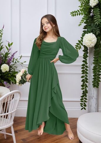 Junior Bridesmaid Dresses Long Sleeve Ruffle Flower Girl Dresses for Wedding Guest Party Gowns in Saudi Arabia