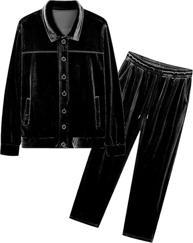 LecGee Men's Fall Soft Velour Casual 2 Piece Set Button Down Solid Color Jacket and Cuffed Pants Outfit Dailywear set in Saudi Arabia