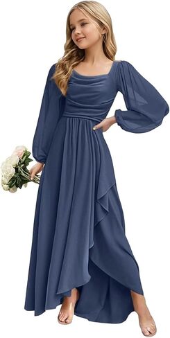 Junior Bridesmaid Dresses Long Sleeve Ruffle Flower Girl Dresses for Wedding Guest Party Gowns in Saudi Arabia