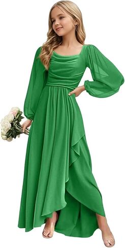 Junior Bridesmaid Dresses Long Sleeve Ruffle Flower Girl Dresses for Wedding Guest Party Gowns in Saudi Arabia