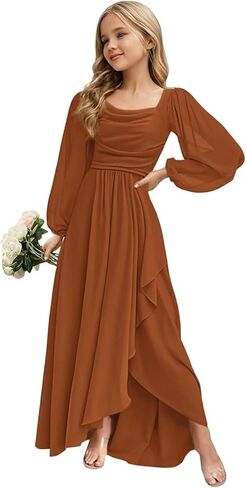 Junior Bridesmaid Dresses Long Sleeve Ruffle Flower Girl Dresses for Wedding Guest Party Gowns in Saudi Arabia