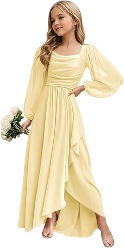 Junior Bridesmaid Dresses Long Sleeve Ruffle Flower Girl Dresses for Wedding Guest Party Gowns in Saudi Arabia